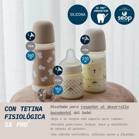 Suavinex Wild & Free - Plastic babyfles met siliconen speen, SX Pro, dikke doorstroming, tegen koliek, vanaf 3 maanden, neutraal, 360 ml
