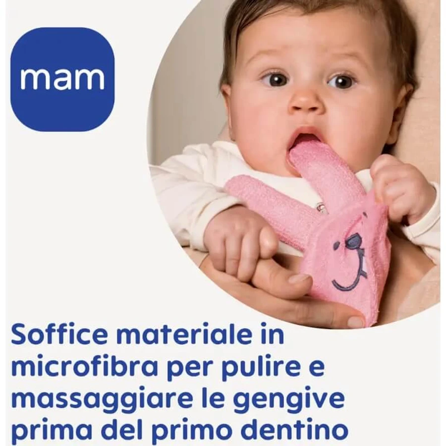 Mam Oral Care Rabbit - Gant de soins bucco-dentaires pour bébé, quartz rose