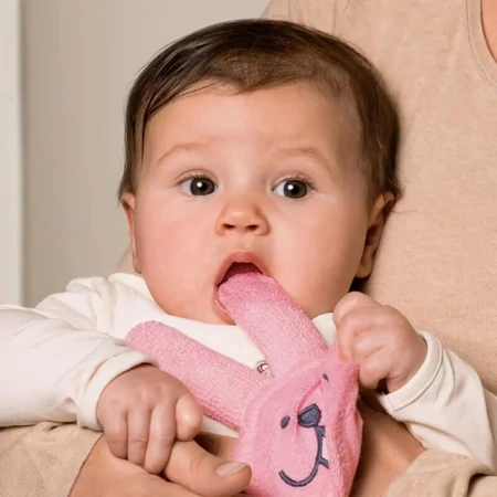 Mam Oral Care Rabbit - Gant de soins bucco-dentaires pour bébé, quartz rose