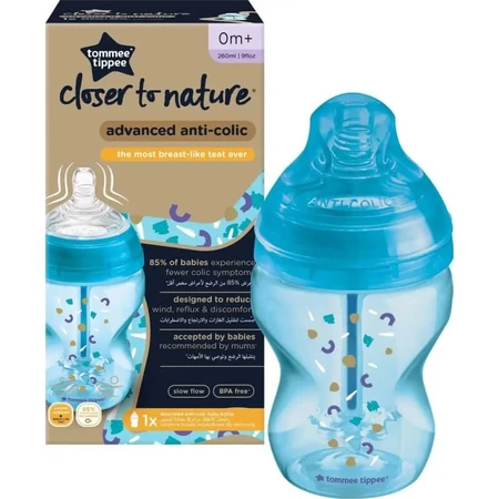Tommee Tippee Advanced Anti-Colic - 260 ml Bottle - Blue Elephant