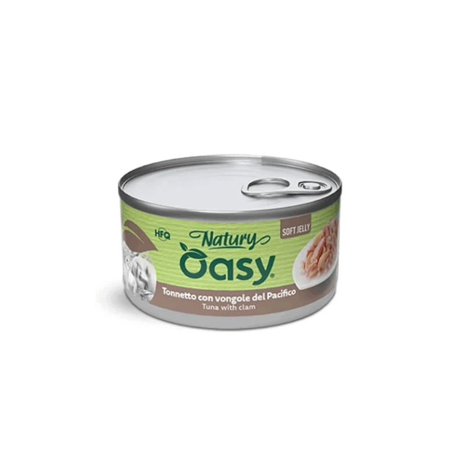 Oasy Wet Cat Natury Soft Jelly Tuna with Clams - Complementary Food for Adult Cats, 150 g
