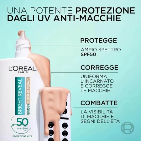 L'Oréal Paris Bright Reveal SPF 50 - Fluido UV iluminador con ligero tono, 50 ml