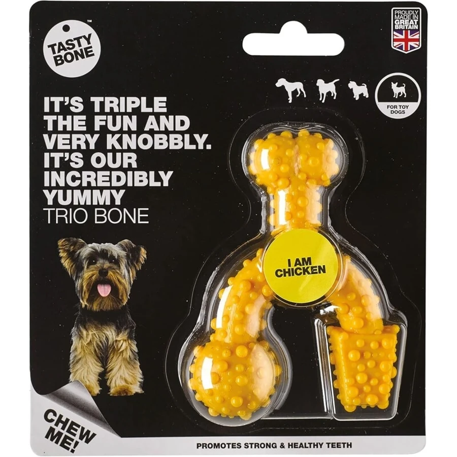 Tasty Bone Nylon Trio Bone Toy - Chicken-Flavored Chew Toy for Dogs