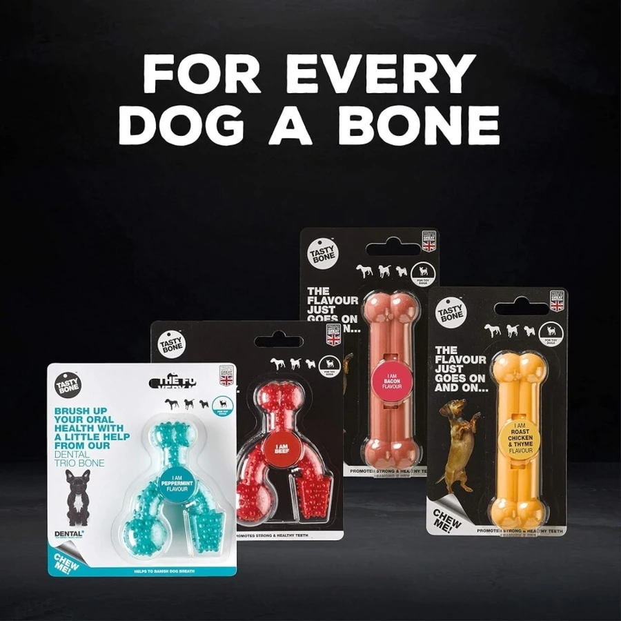 Tasty Bone Nylon Trio Bone Toy - Chicken-Flavored Chew Toy for Dogs