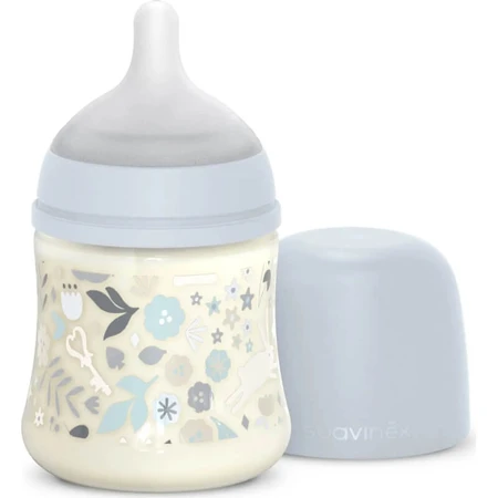 Suavinex Wonderland - Flesje met langzame doorstroming, 150 ml - lichtblauw met Liberty-print