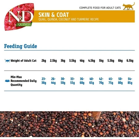 Farmina N&amp;d Quinoa para gatos adultos con codorniz, quinoa, coco y cúrcuma - Pienso para gatos adultos con intolerancias alimentarias, 300 g