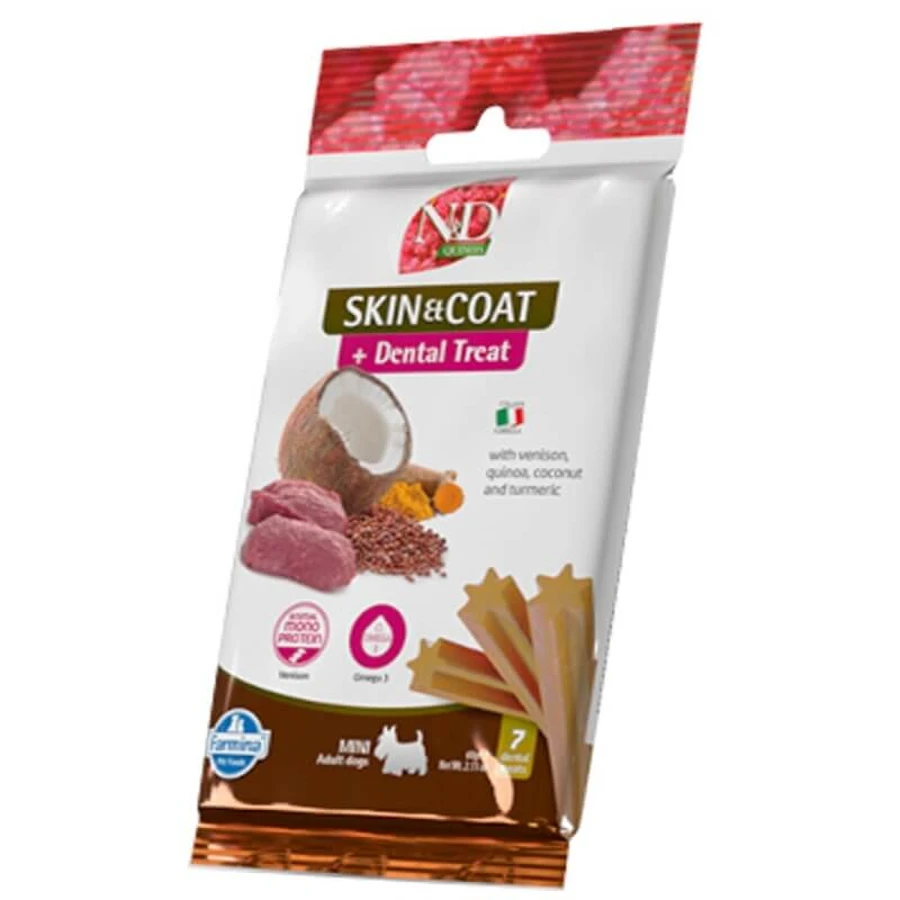 Farmina Skin &amp; Coat Dental Treat - Snacks voor kleine honden met quinoa en hertenvlees, 60 g