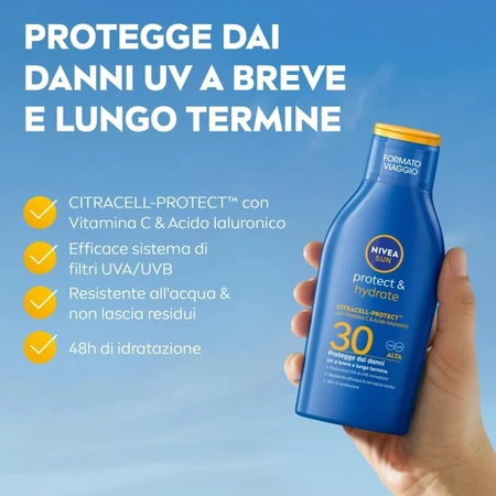 Nivea Protect &amp; Hydrate SPF 30 - Lotion solaire format voyage, 200 ml