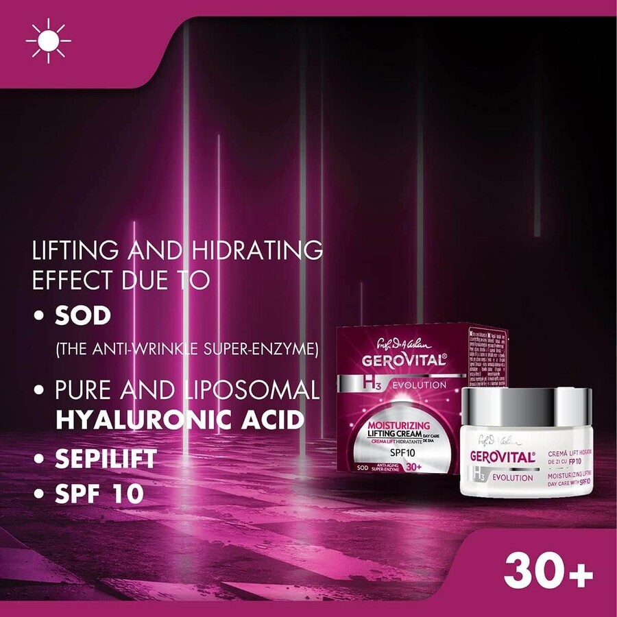 Gerovital H3 Evolution Crema de día SPF 10 Efecto lifting e hidratante, 50 ml, Farmec