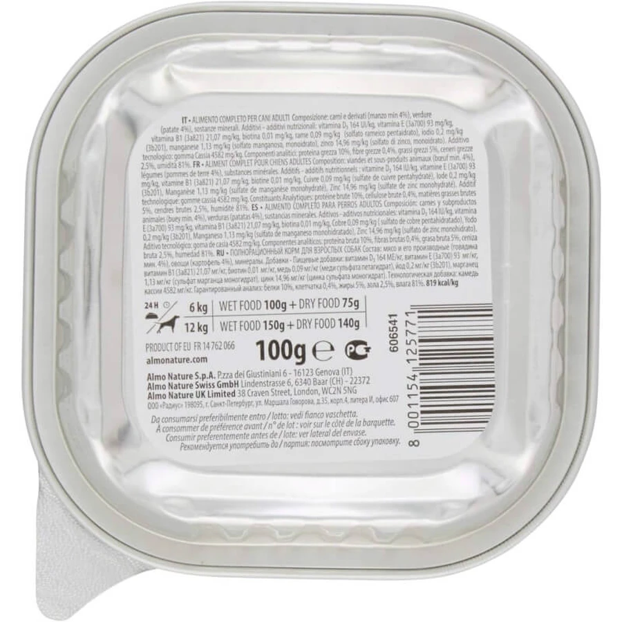 Almo Nature Daily Menu Ternera y patatas - Comida húmeda para perros adultos, 100 g