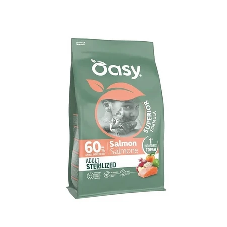 Oasy Superior Formula für kastrierte erwachsene Katzen mit Lachs – Alleinfuttermittel für kastrierte erwachsene Katzen, 300 g