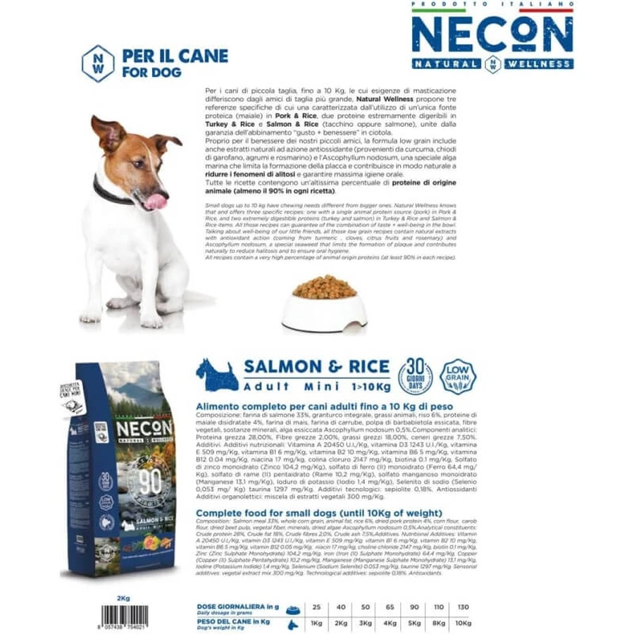 Necon Pet Food Natural Wellness Adult Mini mit Lachs und Reis – Alleinfuttermittel für kleine erwachsene Hunde, 2 kg