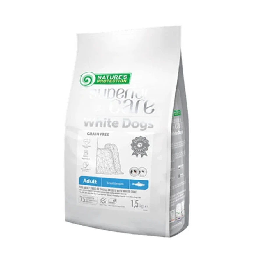 Nature's Protection Superior Care White Dog Herring - Alimento completo para perros pequeños de pelaje claro, 1,5 kg
