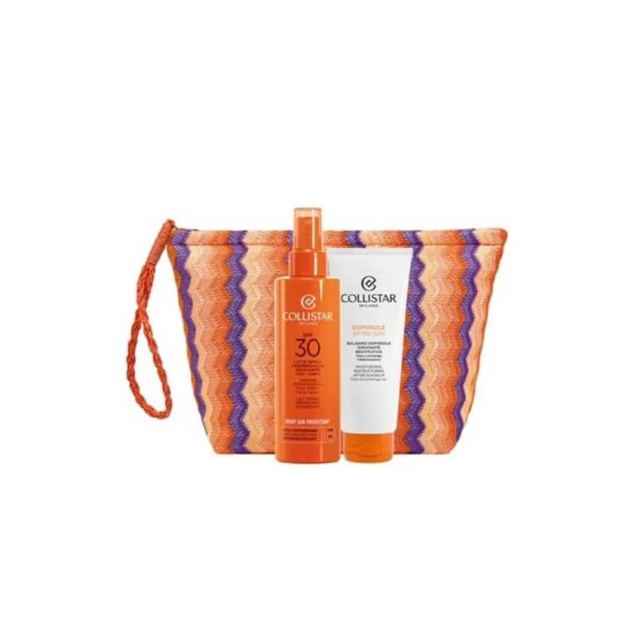 Collistar Sun Care Gift Set - SPF 30 Moisturizing Tanning Spray Lotion 200 ml + After-Sun Balm 100 ml + Clutch Bag