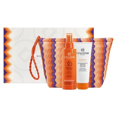 Collistar Sun Care Gift Set - SPF 30 Moisturizing Tanning Spray Lotion 200 ml + After-Sun Balm 100 ml + Clutch Bag