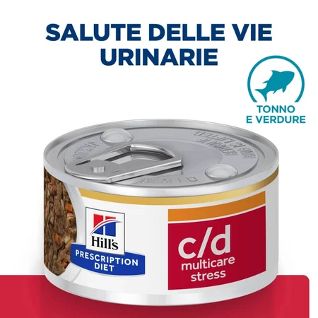 Hill's Prescription Diet C-D Feline Urinary Stress Thunfisch und Gemüse – Futter für erwachsene Katzen mit Harnwegsproblemen, 85 g