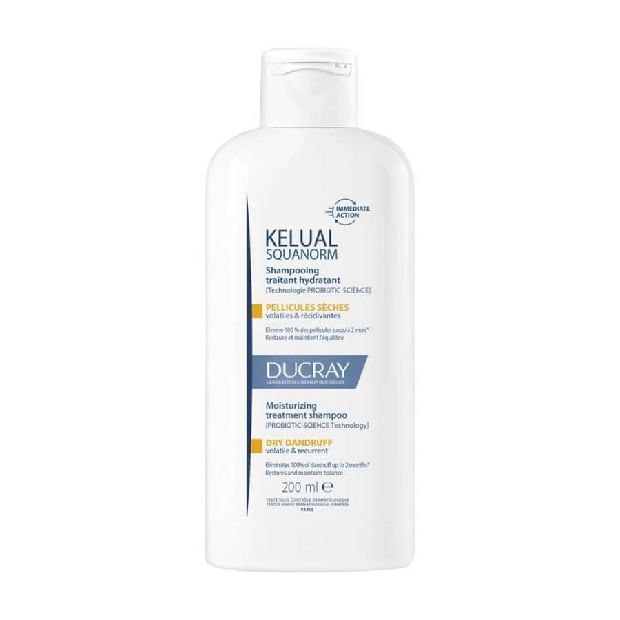 Ducray Kelual Squanorm - Champú de tratamiento hidratante para la caspa seca, 200 ml