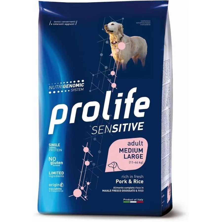 Prolife Sensitive hondenvoer voor volwassen honden met varkensvlees en rijst - Compleet voer voor volwassen honden met een gevoelige maag (kleine tot middelgrote honden), 10 kg