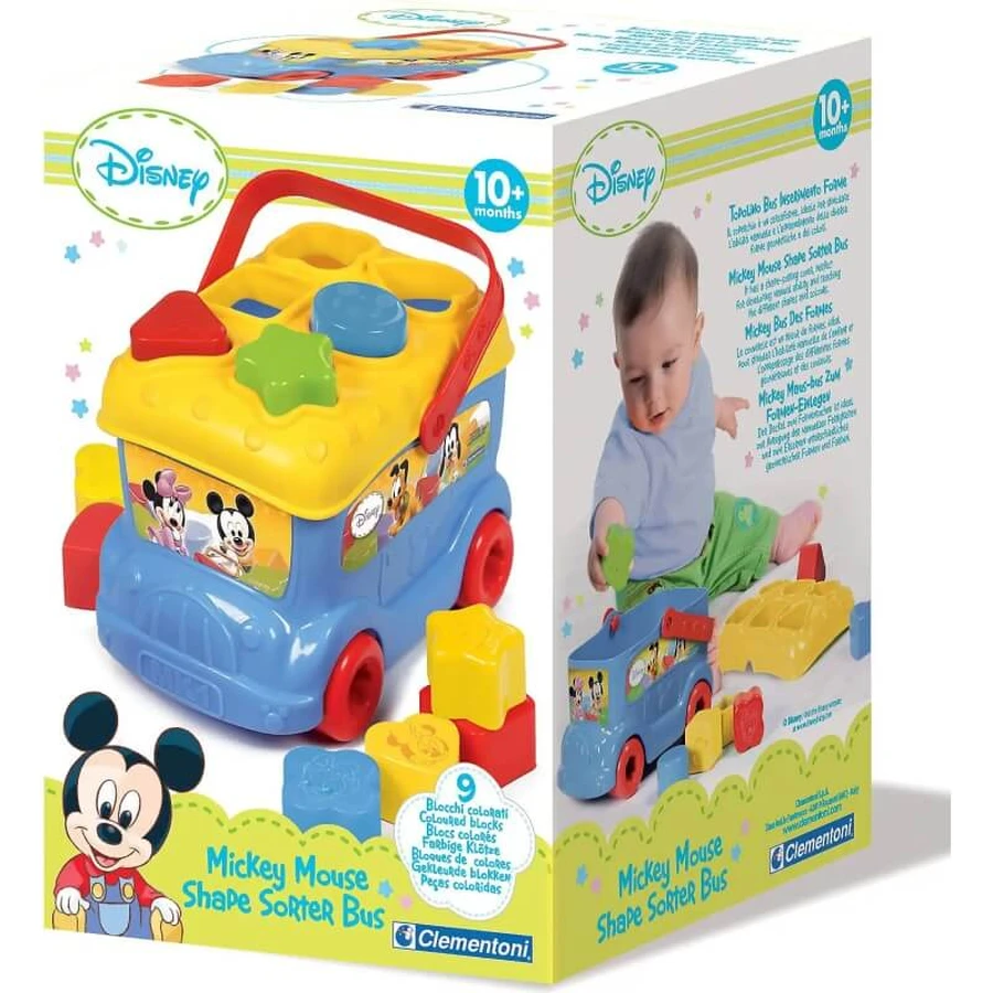 Clementoni Mickey Mouse Shape-Sorting Bus - 9 Colored Blocks