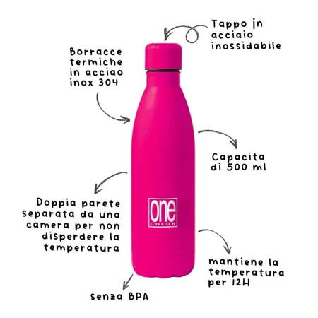 Blasetti One color – sticlă termică din oțel inoxidabil cu pereți dubli, 12 ore, fucsia