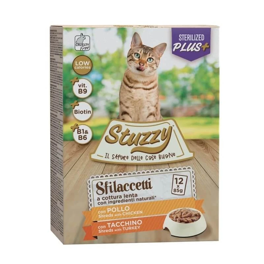 Stuzzy kip- en kalkoenreepjes - Compleet voer voor gecastreerde katten, 12 x 85 g
