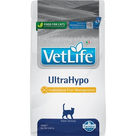 Farmina Vet Life Ultrahypo Fish - Complete Food for Cats with Food Intolerances and Skin Support, 400 g