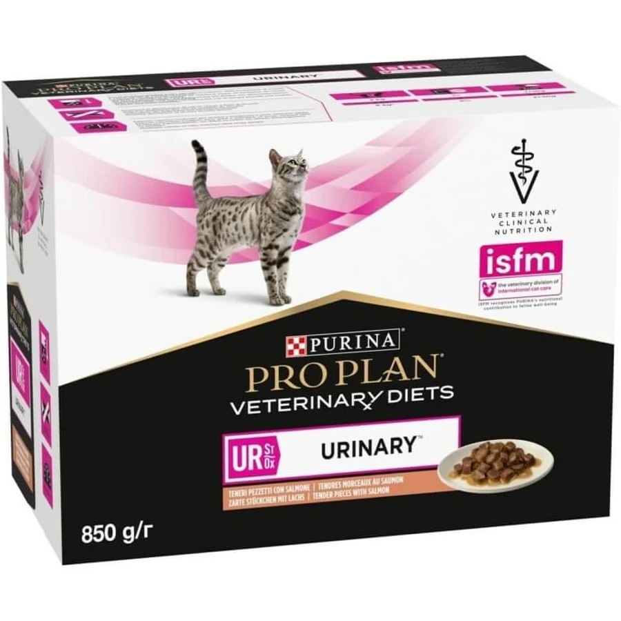 Purina Diet UR - 10 sachets d'aliments diététiques pour chats souffrant de troubles urinaires, au saumon, 85 g