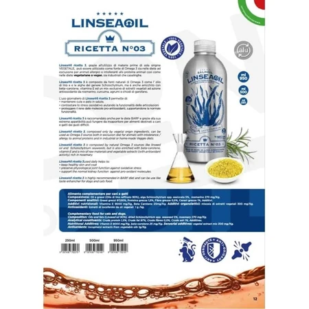 Necon Pet Food Necon Linseaoil Receta n.º 03 - Alimento complementario de origen vegetal para perros y gatos, 950 ml