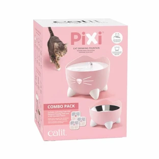 Catit Pixi - fântână-adăpătoare pentru pisici, pachet combinat, roz