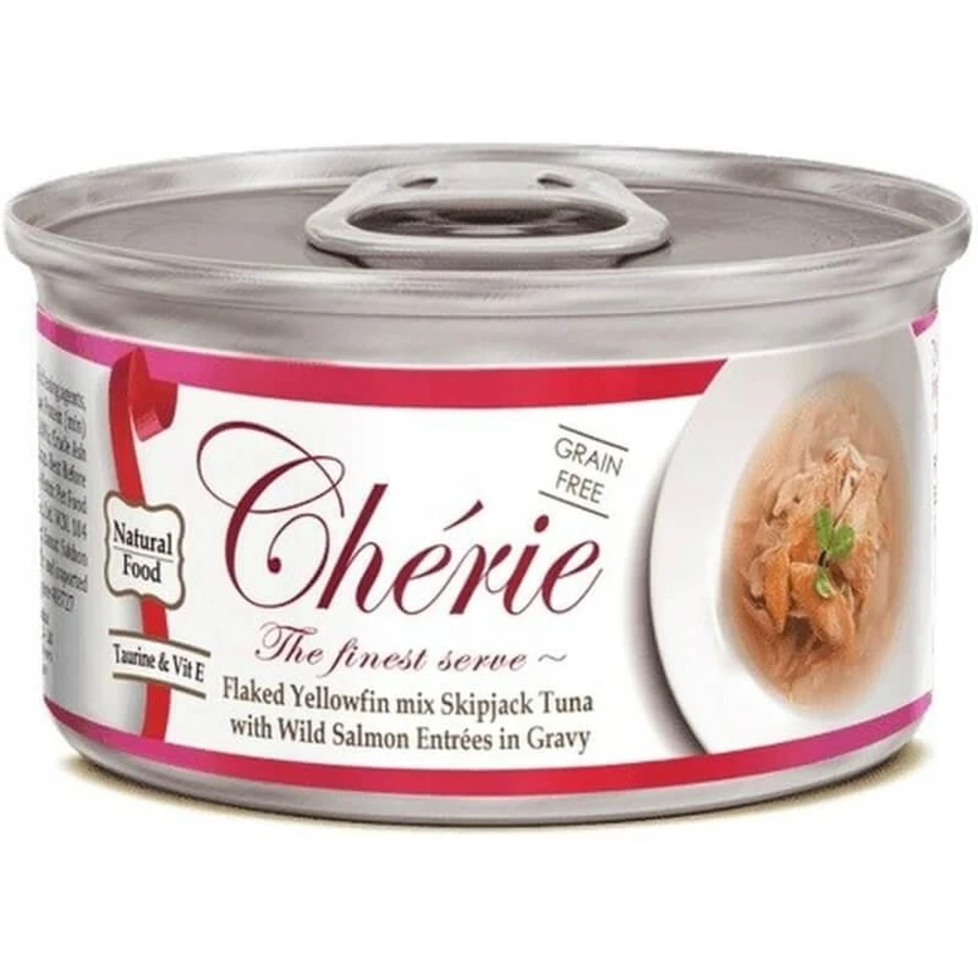 Cherie Mix van witte tonijn en zalm in saus - Natvoer voor katten, 80 g
