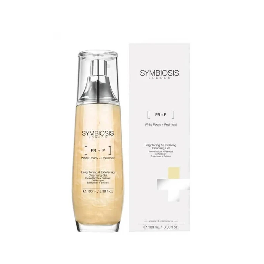 Symbiosis White Peony + Peelmoist - Gel limpiador iluminador y exfoliante, 100 ml
