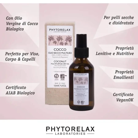 Phytorelax Coconut - Aceite seco multiusos para rostro, cuerpo y cabello, 100 ml