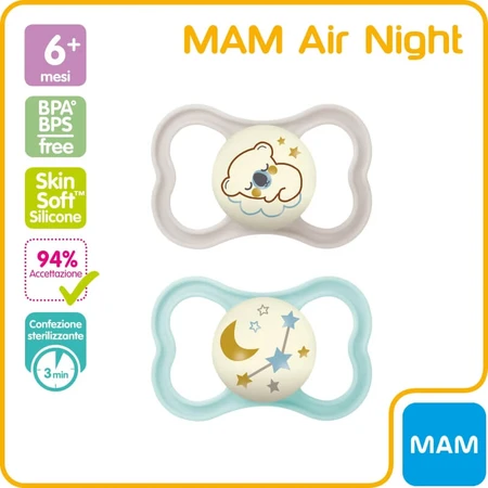 Mam Air Night – 2 Silikon-Schnuller, ab 6 Monaten, neutrale Farbe