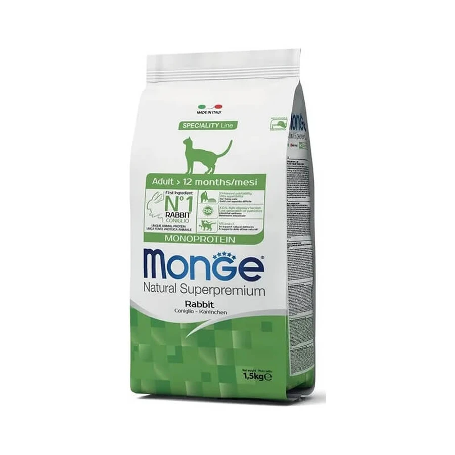 Monge Natural Superpremium Adult Single-Protein Dry Cat Food, Rabbit Flavor, 1.5 kg