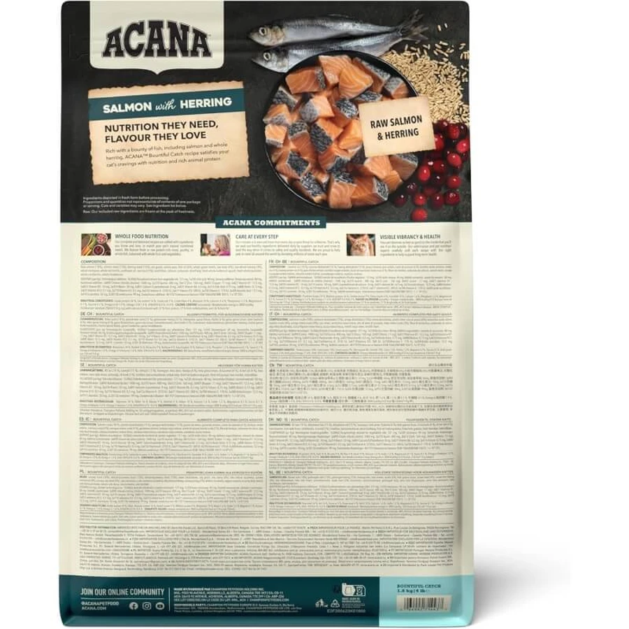 Acana Bountiful Catch Saumon et hareng - Aliment complet pour chats adultes, 1,8 kg