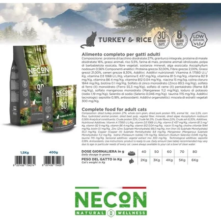 Necon Pet Food Necon Natural Wellness Turkey & Rice - Complete Food for Adult Cats, 400 g