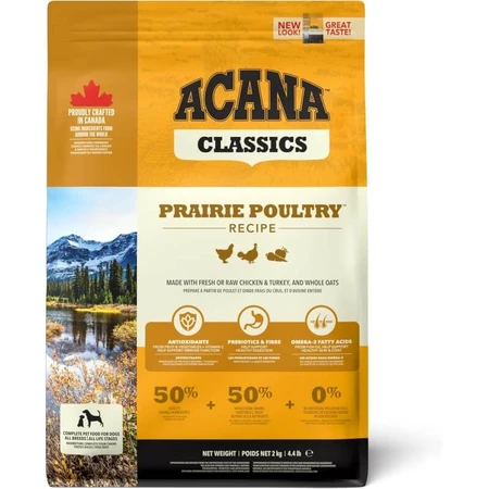 Acana Classic Prairie Geflügelrezept mit Huhn und Pute – Alleinfuttermittel für Hunde jeden Alters, 2 kg