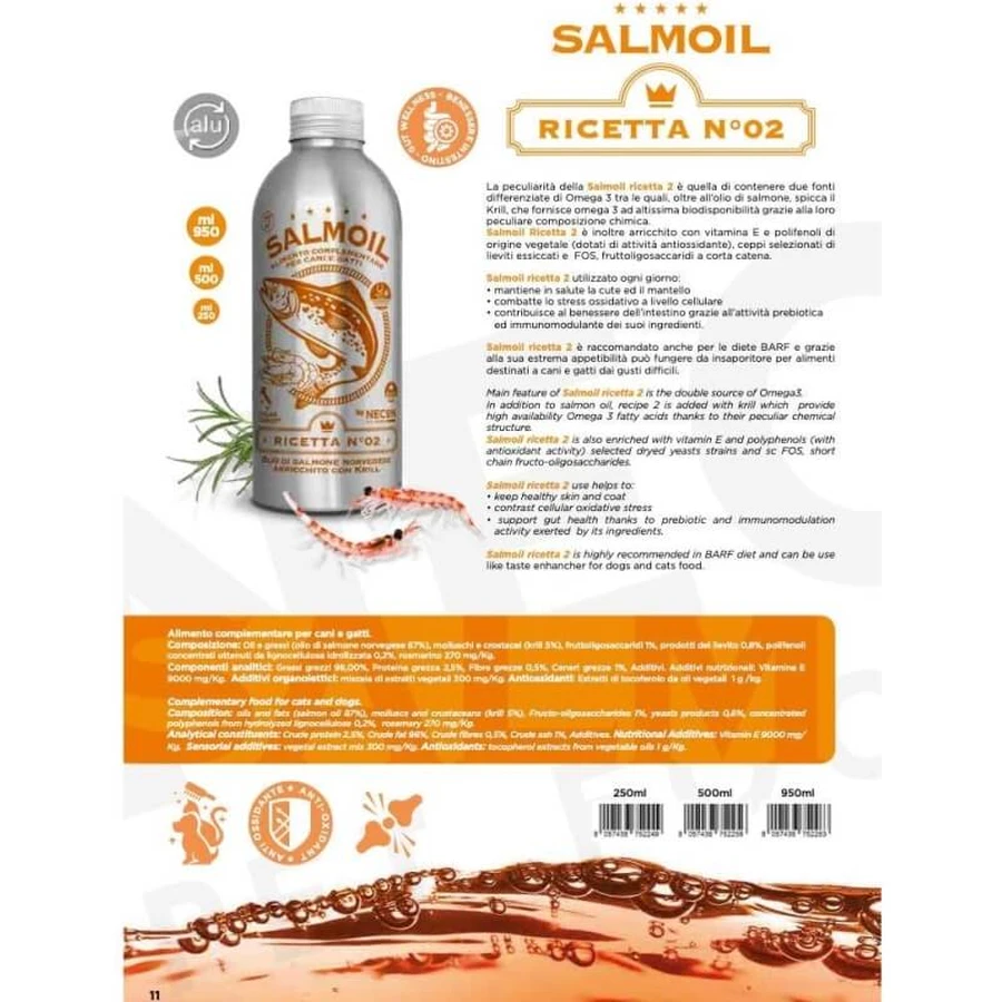 Necon Pet Food Necon Recette au saumon n° 2 - Aliment complémentaire pour chiens et chats, 950 ml