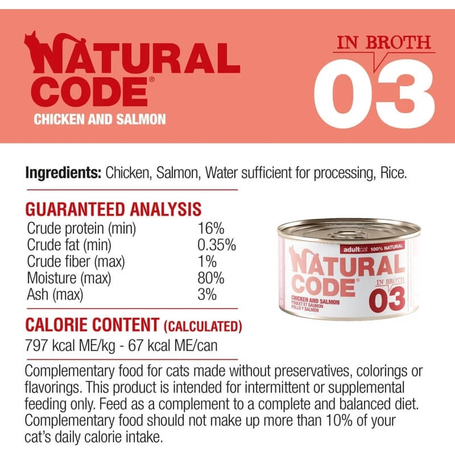 Natural Code 03 Kip en zalm - Aanvullende voeding voor volwassen katten, 85 g