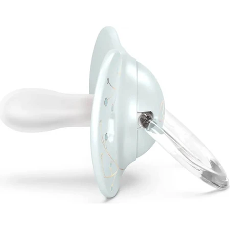 Suavinex Gold Edition 0-6 m – fopspeen met een platte, symmetrische siliconen speen – lichtblauw