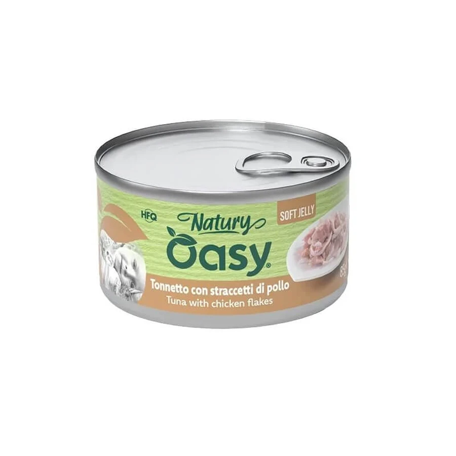 Oasy Wet Cat Natury Soft Jelly Tonijn met kipreepjes - Aanvullend voer voor volwassen katten, 85 g