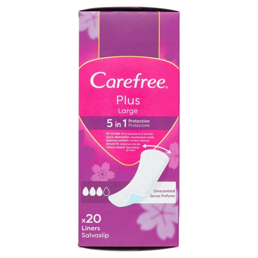 Carefree Plus Large - 20 protège-slips offrant une protection 5-en-1 et une fraîcheur durable