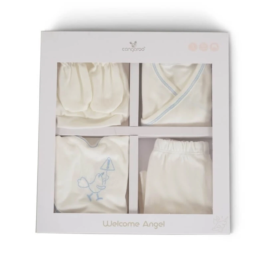 Coffret cadeau Cangaroo « Bienvenue, mon petit ange » - 5 vêtements en coton pour bébés de 0 à 2 mois