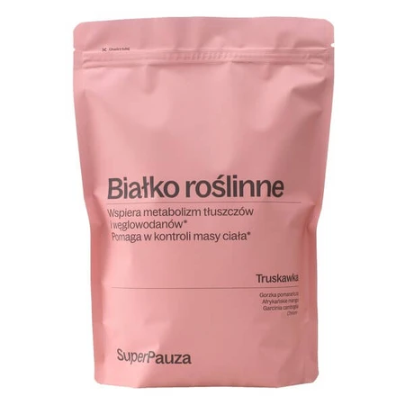 SuperPauza Pflanzliches Protein – Super-Sonderangebot, Pulver, Erdbeergeschmack, 750 g