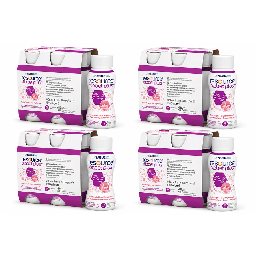 Resource Diabet Plus, Erdbeergeschmack, 16 x 200 ml