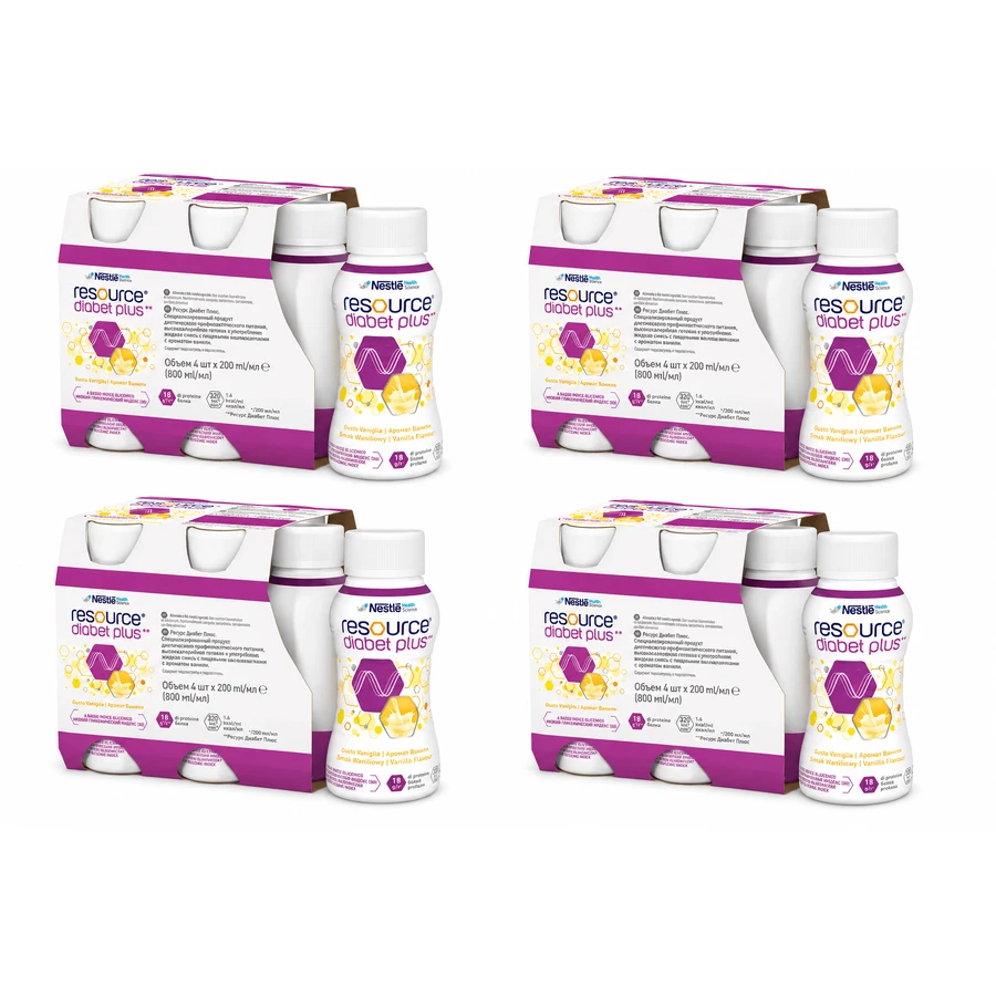 Resource Diabet Plus, Vanilla Flavor, 16 x 200 ml, Nestlé