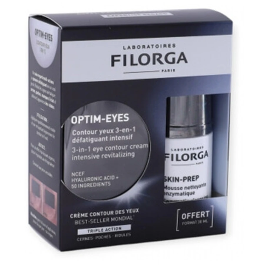 Filorga OPTIM-EYES 3-in-1 Eye Contour Cream 15 ml + SKIN-PREP Enzymatic Cleansing Foam 30 ml (Free)