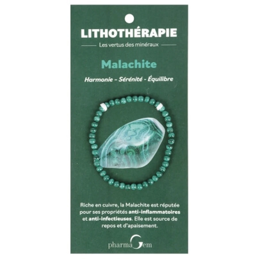 Pulsera de malaquita para terapia con cristales de PharmaGem, 4 mm