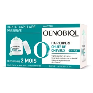 Oenobiol Hair Expert: tratamiento antienvejecimiento contra la caída del cabello, envase de 2 x 60 comprimidos