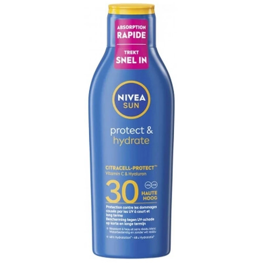 Loción solar de absorción rápida Nivea Sun Protect & Hydrate, SPF 30, 200 ml